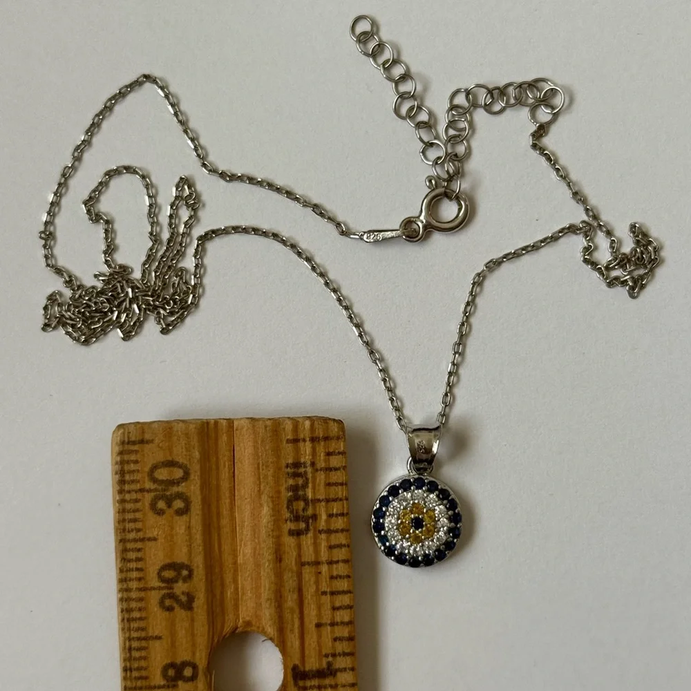 🧿925 Silver evil eye necklace cz stones